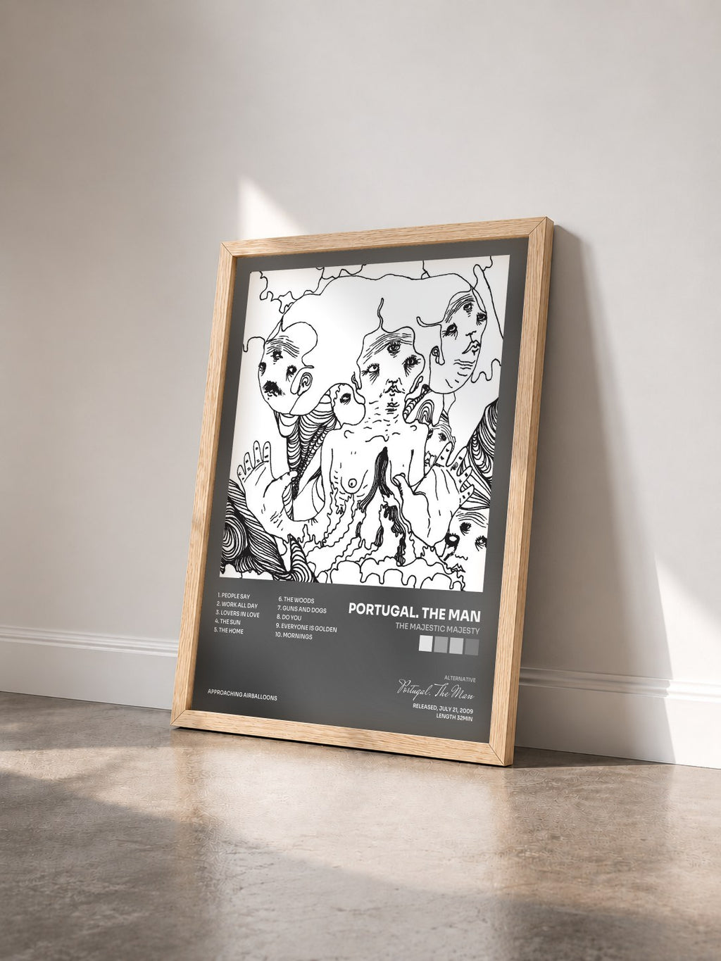 #bois Tableau de l'album The Majestic Majesty de Portugal. The Man vu de trois quarts, cadre en bois brut