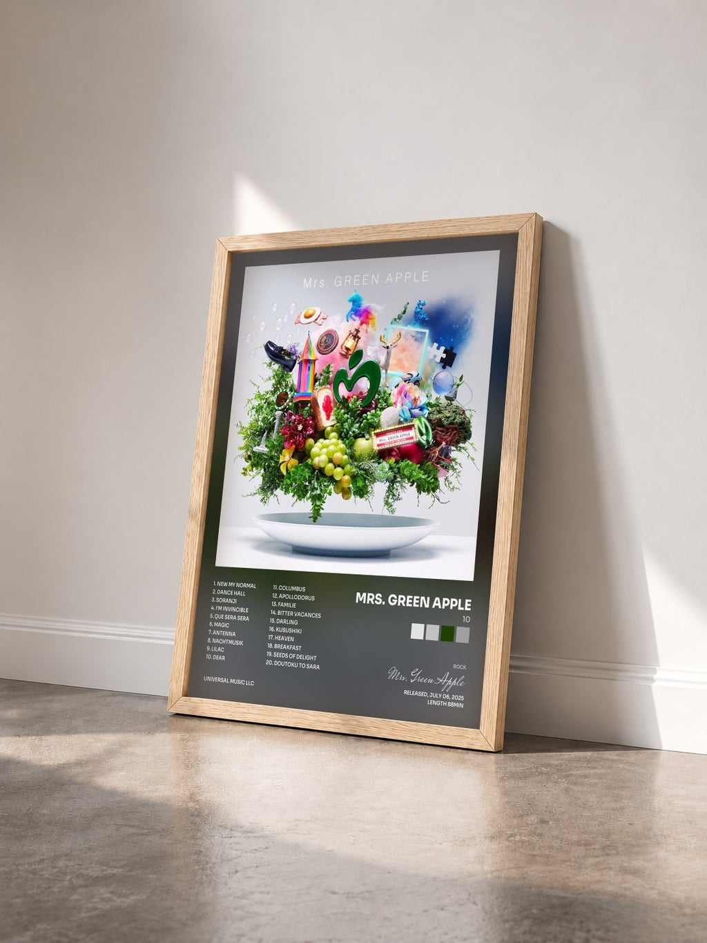 #bois Tableau de l'album 10 de Mrs. Green Apple vu de trois quarts, cadre en bois brut