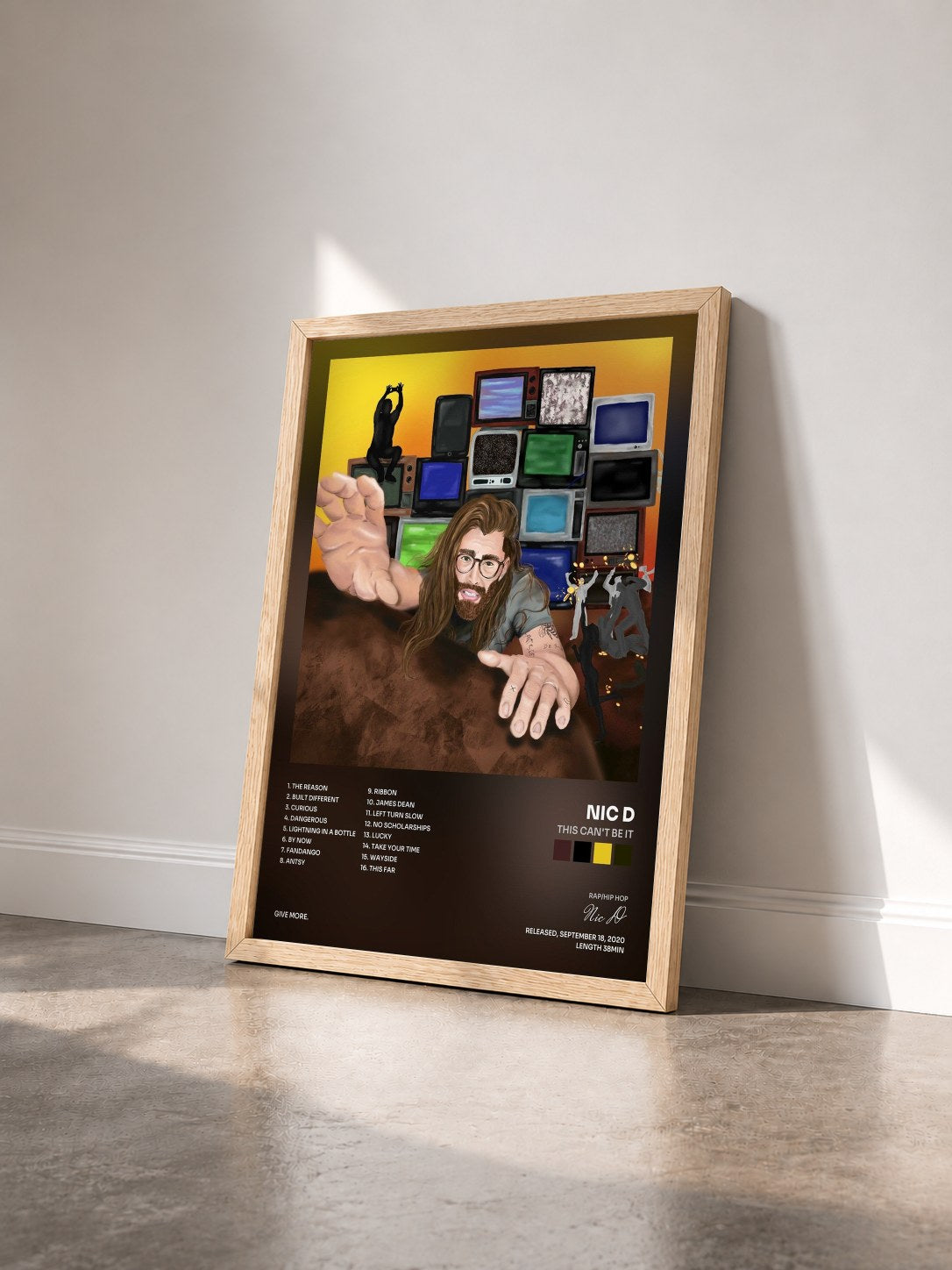 #bois Tableau de l'album This Can't Be It de Nic D vu de trois quarts, cadre en bois brut