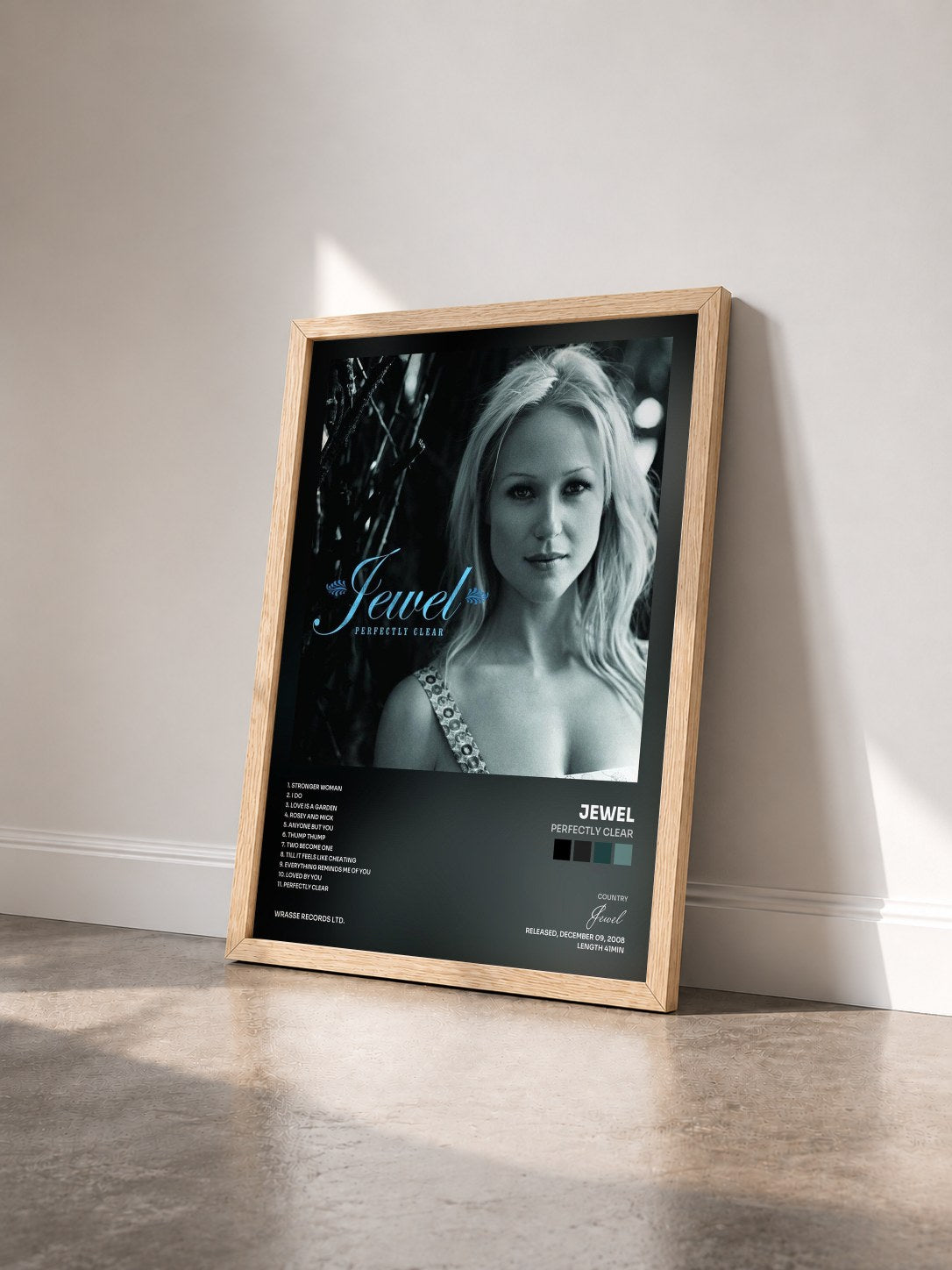 #bois Tableau de l'album Perfectly Clear de Jewel vu de trois quarts, cadre en bois brut