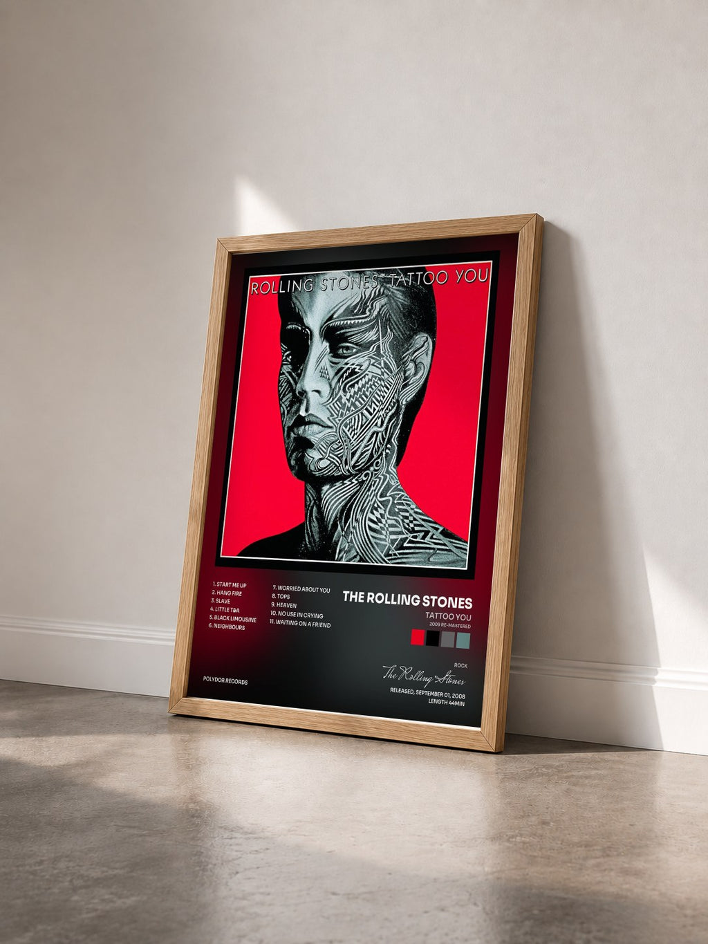 #bois Tableau de l'album Tattoo You (2009 Re-Mastered) de The Rolling Stones vu de trois quarts, cadre en bois brut