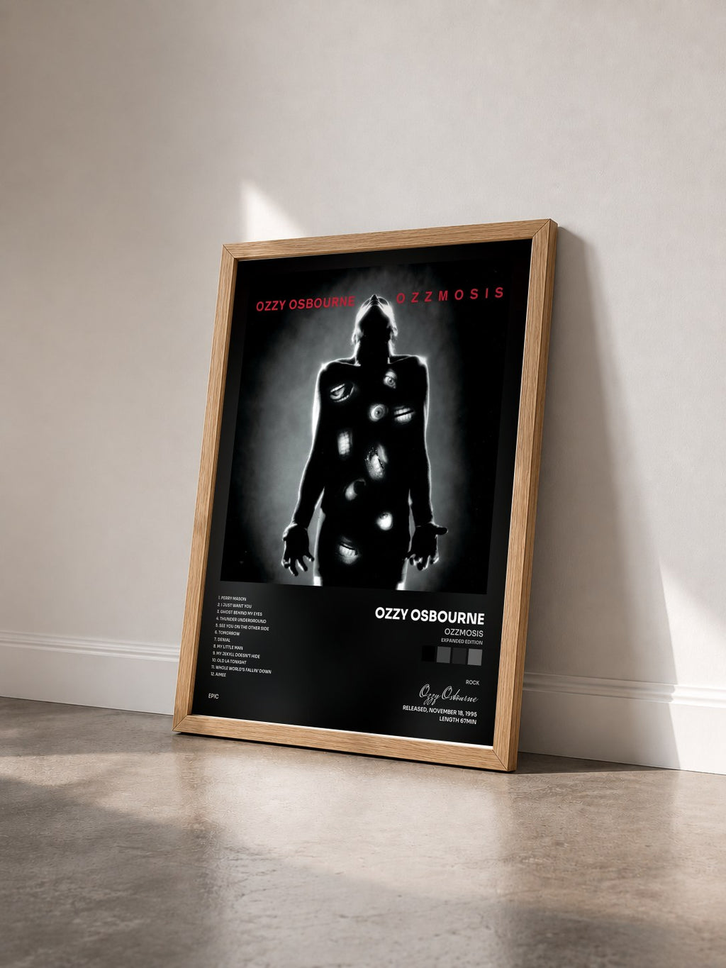 #bois Tableau de l'album Ozzmosis (Expanded Edition) de Ozzy Osbourne vu de trois quarts, cadre en bois brut