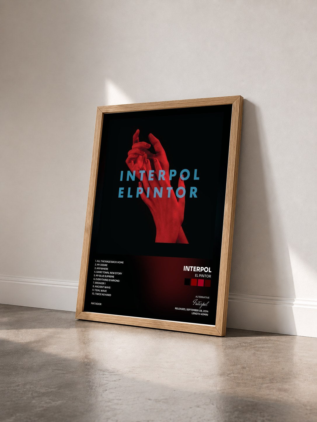 #bois Tableau de l'album El Pintor de Interpol vu de trois quarts, cadre en bois brut