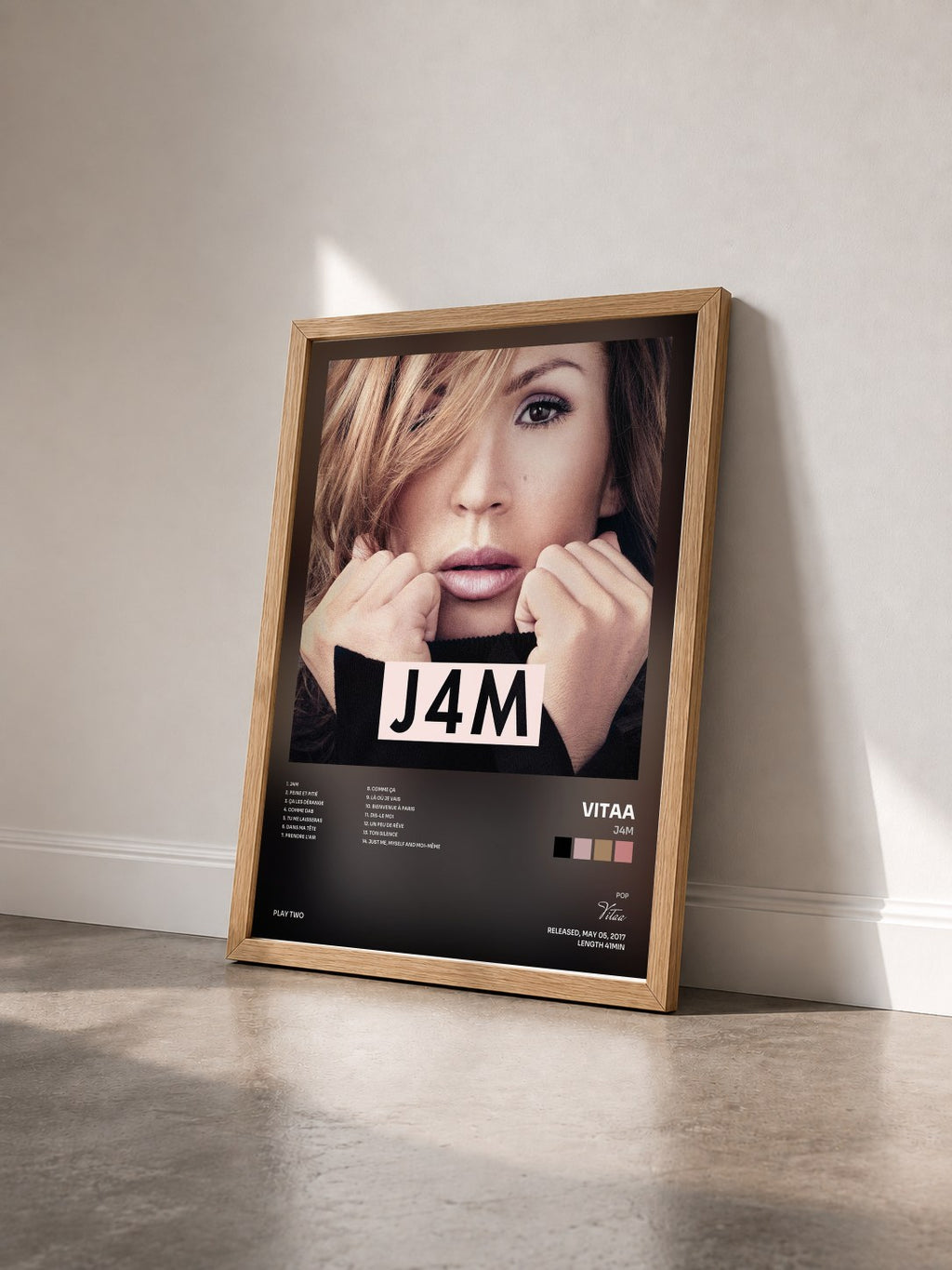 #bois Tableau de l'album J4m de Vitaa vu de trois quarts, cadre en bois brut