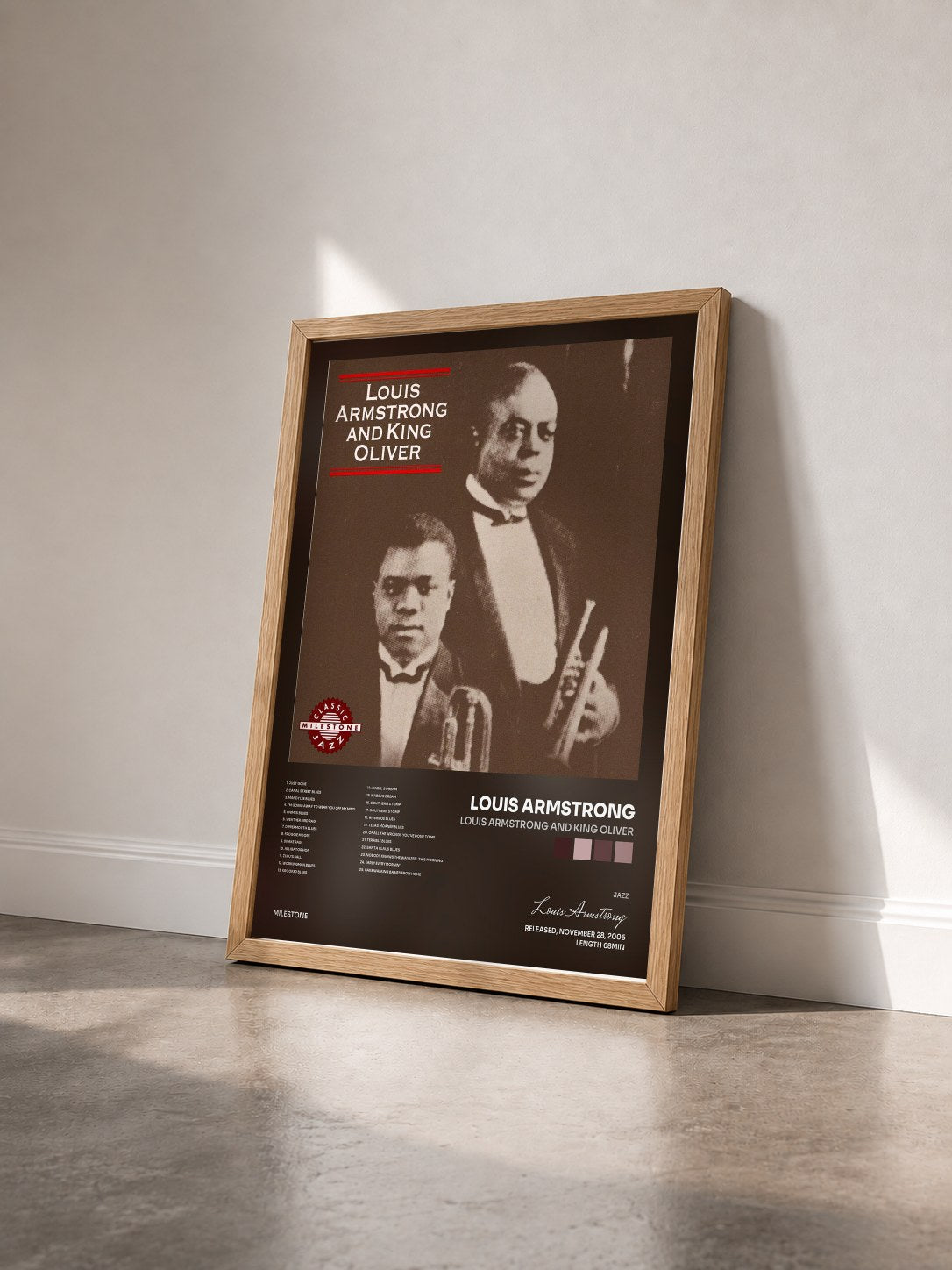 #bois Tableau de l'album Louis Armstrong And King Oliver de Louis Armstrong vu de trois quarts, cadre en bois brut