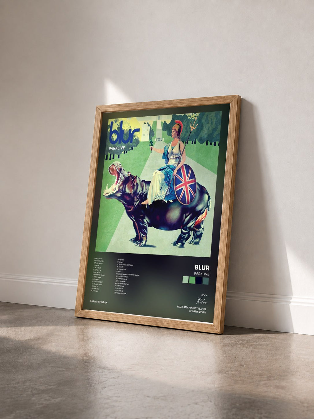 #bois Tableau de l'album Parklive de Blur vu de trois quarts, cadre en bois brut