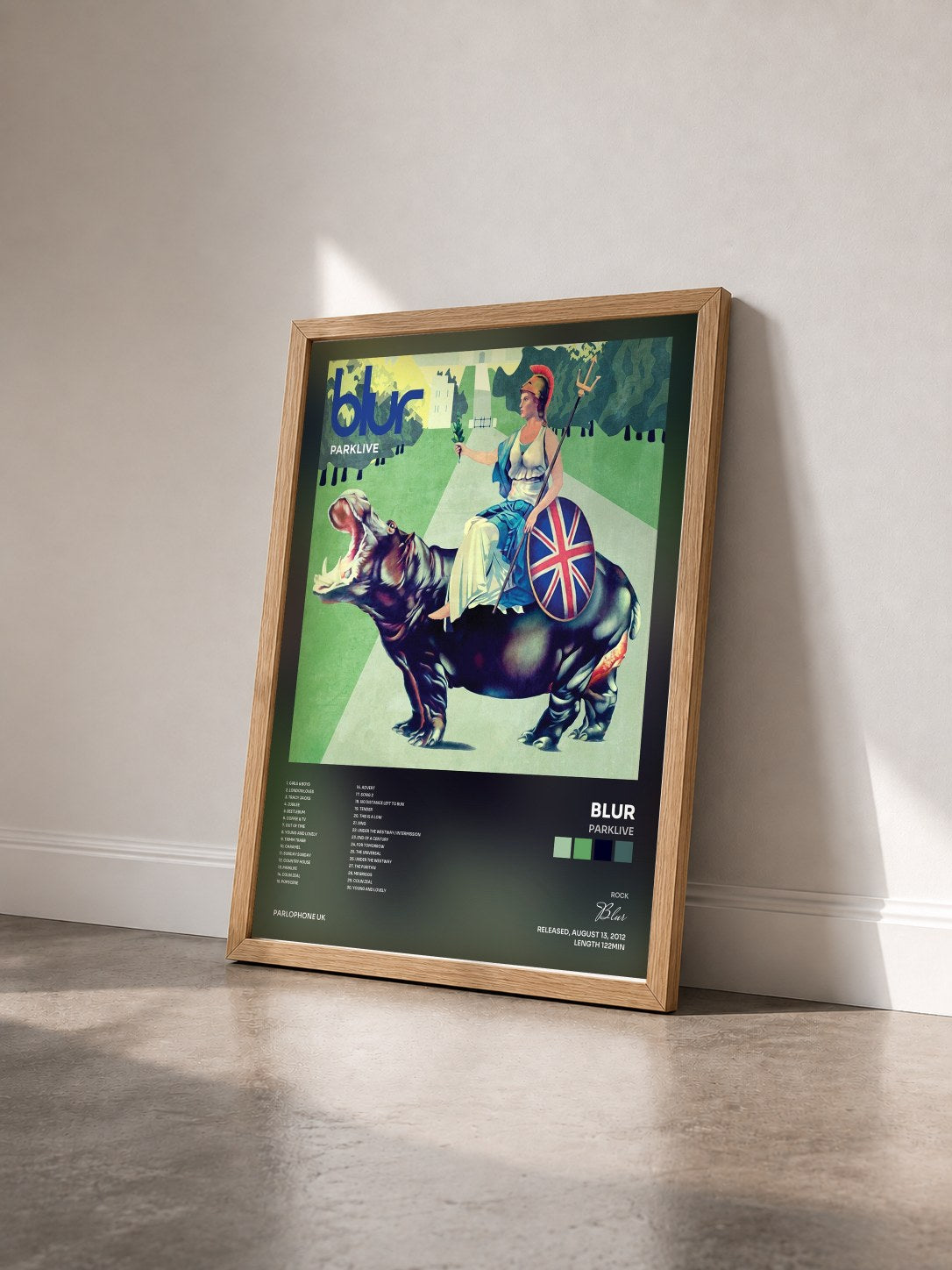 #bois Tableau de l'album Parklive de Blur vu de trois quarts, cadre en bois brut