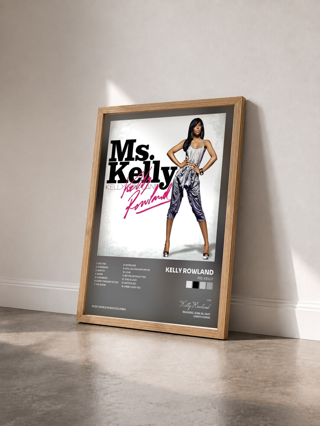 #bois Tableau de l'album Ms. Kelly de Kelly Rowland vu de trois quarts, cadre en bois brut