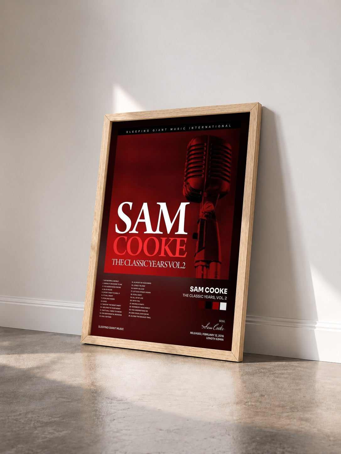 #bois Tableau de l'album The Classic Years, Vol. 2 de Sam Cooke vu de trois quarts, cadre en bois brut