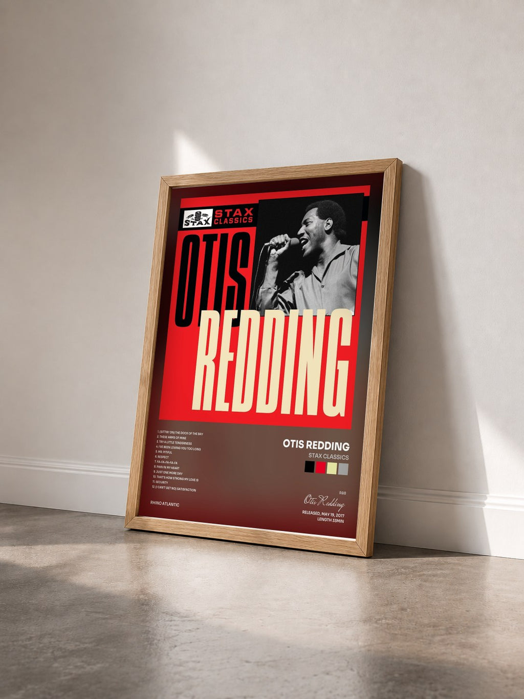 #bois Tableau de l'album Stax Classics de Otis Redding vu de trois quarts, cadre en bois brut