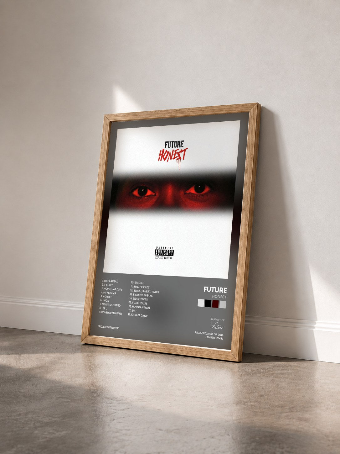 #bois Tableau de l'album Honest de Future vu de trois quarts, cadre en bois brut