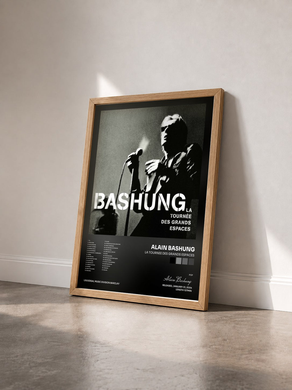 #bois Tableau de l'album La Tournee Des Grands Espaces de Alain Bashung vu de trois quarts, cadre en bois brut