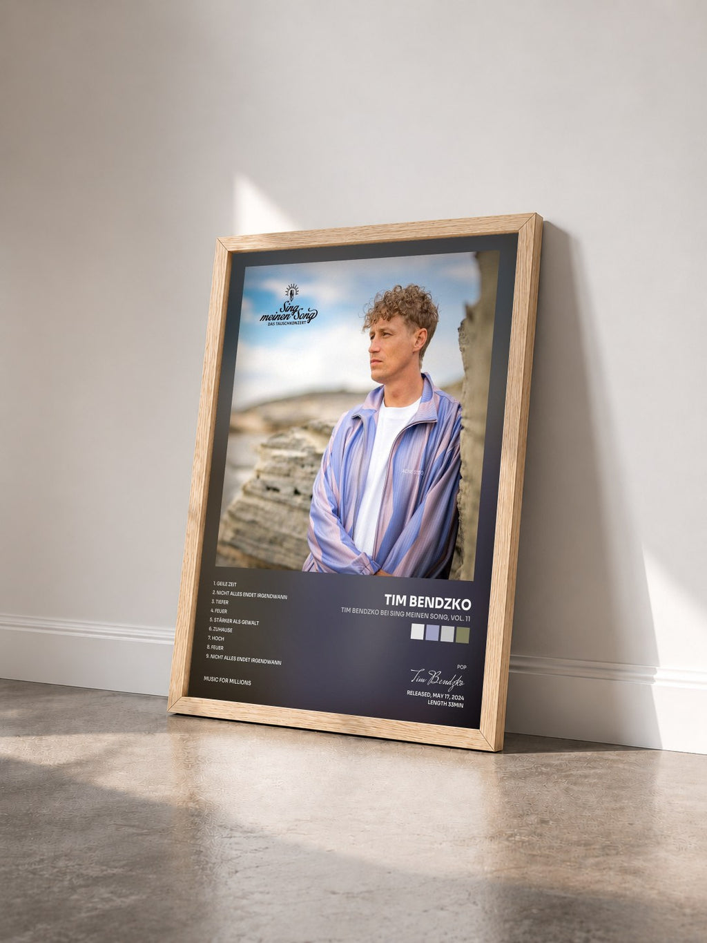 #bois Tableau de l'album Tim Bendzko bei Sing meinen Song, Vol. 11 de Tim Bendzko vu de trois quarts, cadre en bois brut