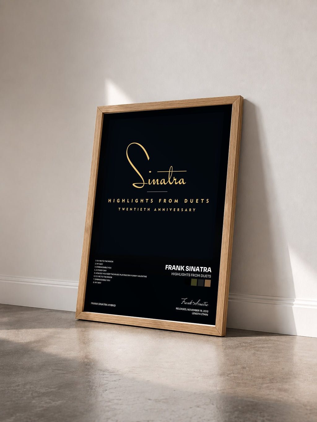 #bois Tableau de l'album Highlights From Duets de Frank Sinatra vu de trois quarts, cadre en bois brut