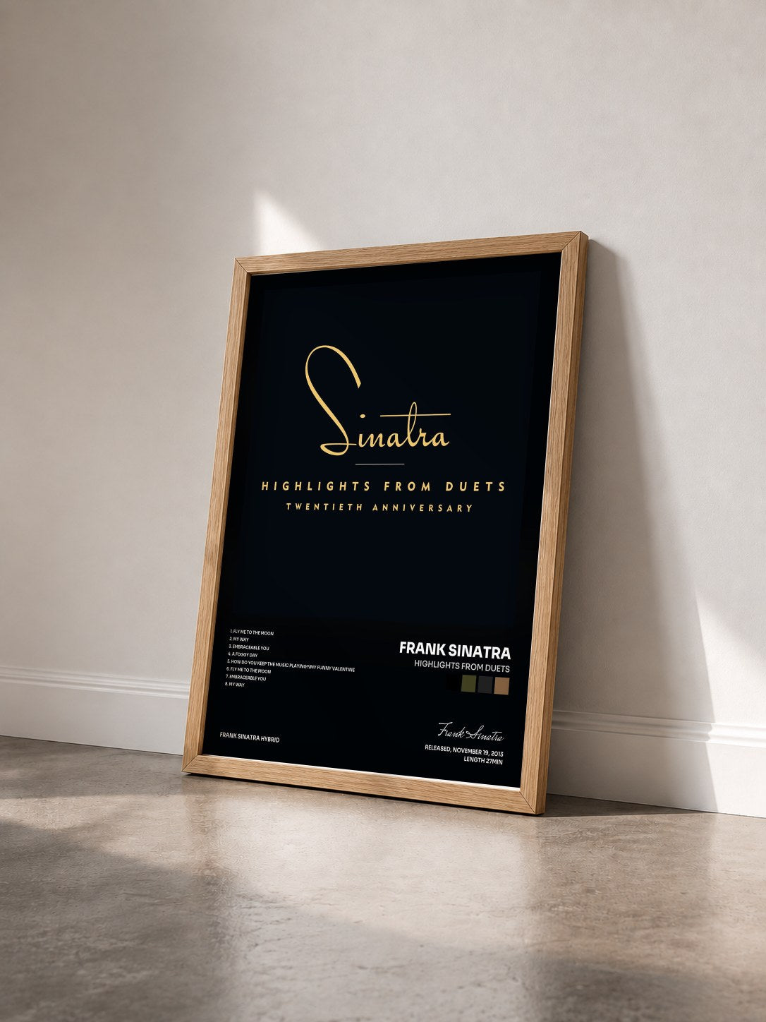 #bois Tableau de l'album Highlights From Duets de Frank Sinatra vu de trois quarts, cadre en bois brut