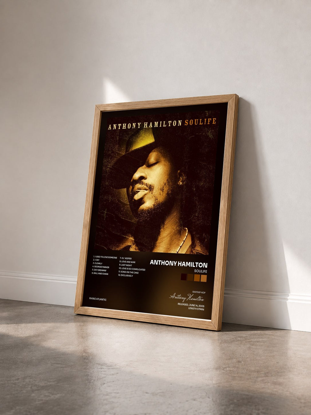#bois Tableau de l'album Soulife de Anthony Hamilton vu de trois quarts, cadre en bois brut