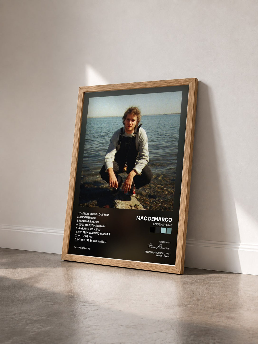 #bois Tableau de l'album Another One de Mac Demarco vu de trois quarts, cadre en bois brut