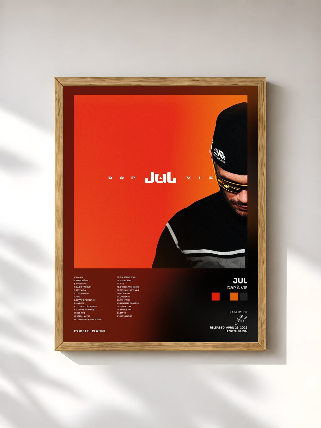 #bois Tableau de l'album D&P à vie de Jul, cadre en bois brut, imprimé et encadré en France