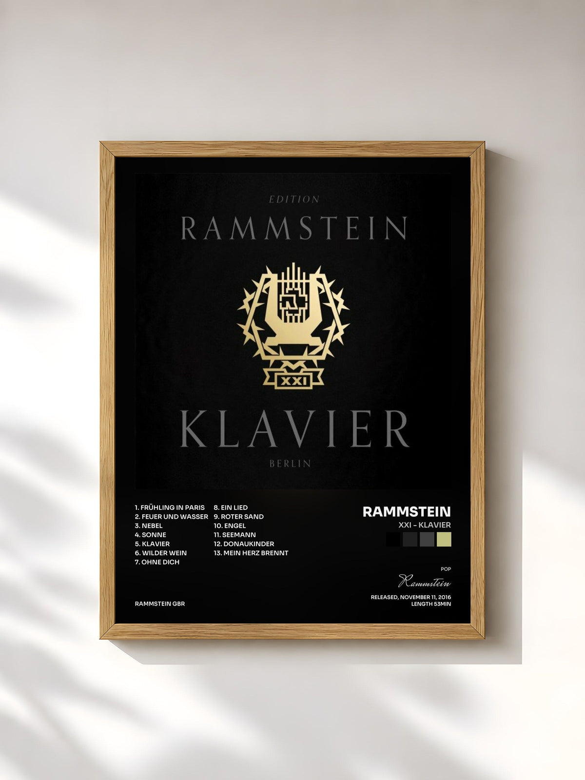 #bois Tableau de l'album XXI - Klavier de Rammstein, cadre en bois brut, imprimé et encadré en France