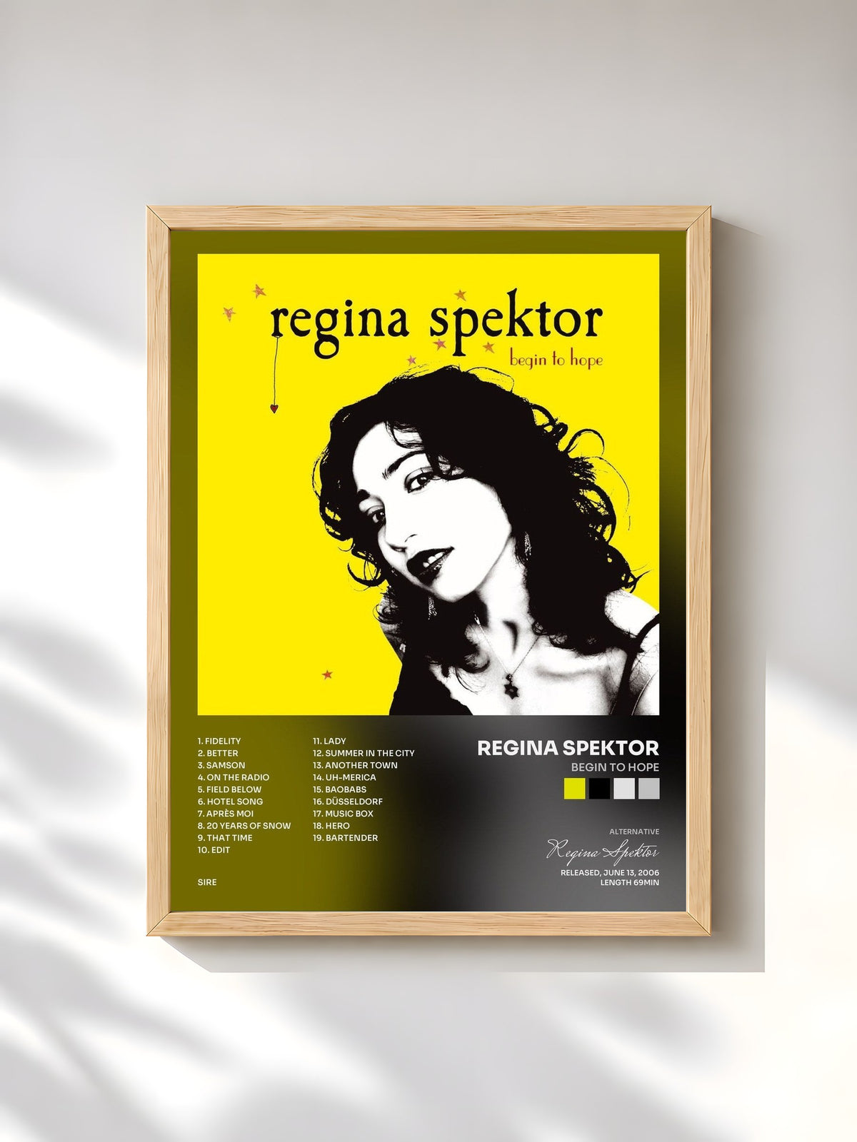 #bois Tableau de l'album Begin to Hope de Regina Spektor, cadre en bois brut, imprimé et encadré en France