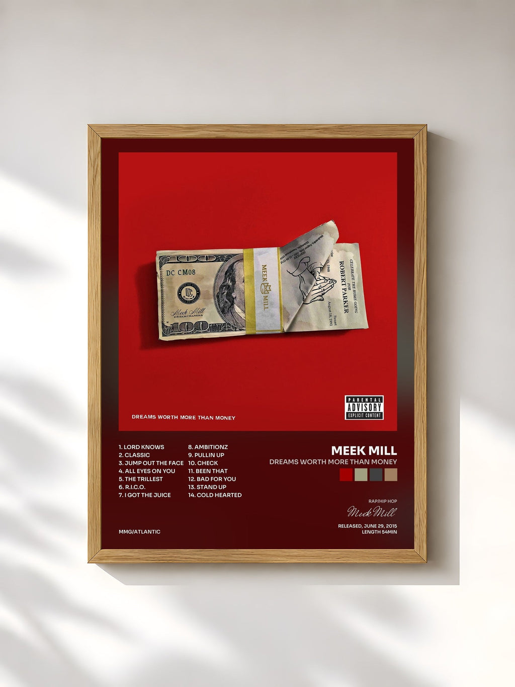 #bois Tableau de l'album Dreams Worth More Than Money de Meek Mill, cadre en bois brut, imprimé et encadré en France