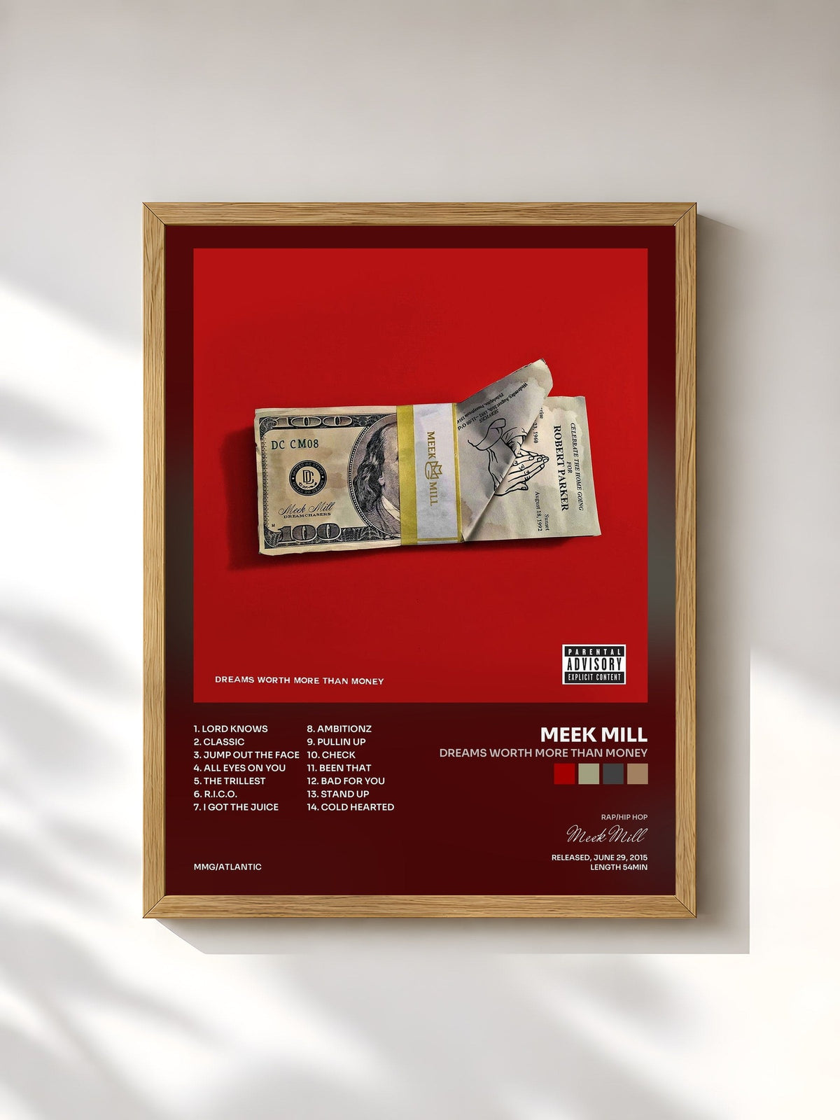 #bois Tableau de l'album Dreams Worth More Than Money de Meek Mill, cadre en bois brut, imprimé et encadré en France