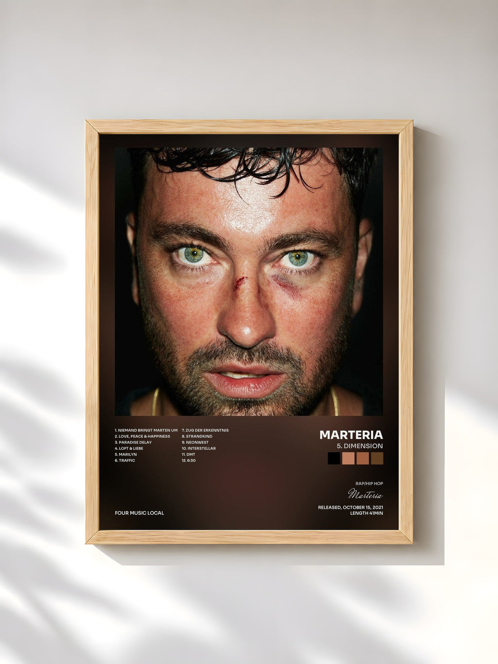 #bois Tableau de l'album 5. DIMENSION de Marteria, cadre en bois brut, imprimé et encadré en France