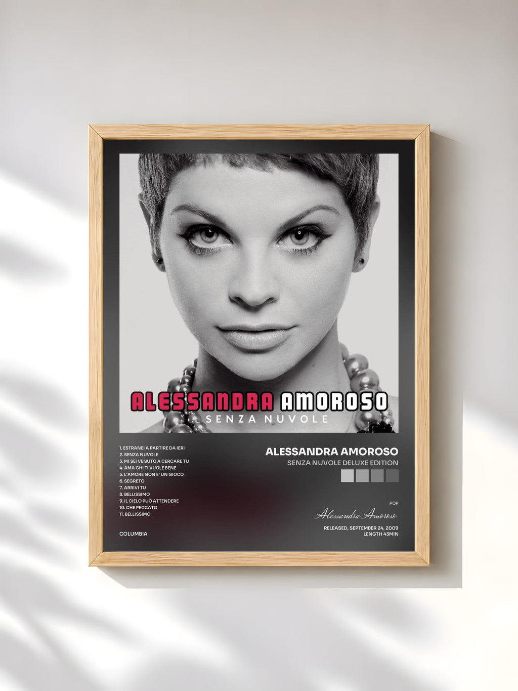 #bois Tableau de l'album Senza Nuvole Deluxe Edition de Alessandra Amoroso, cadre en bois brut, imprimé et encadré en France