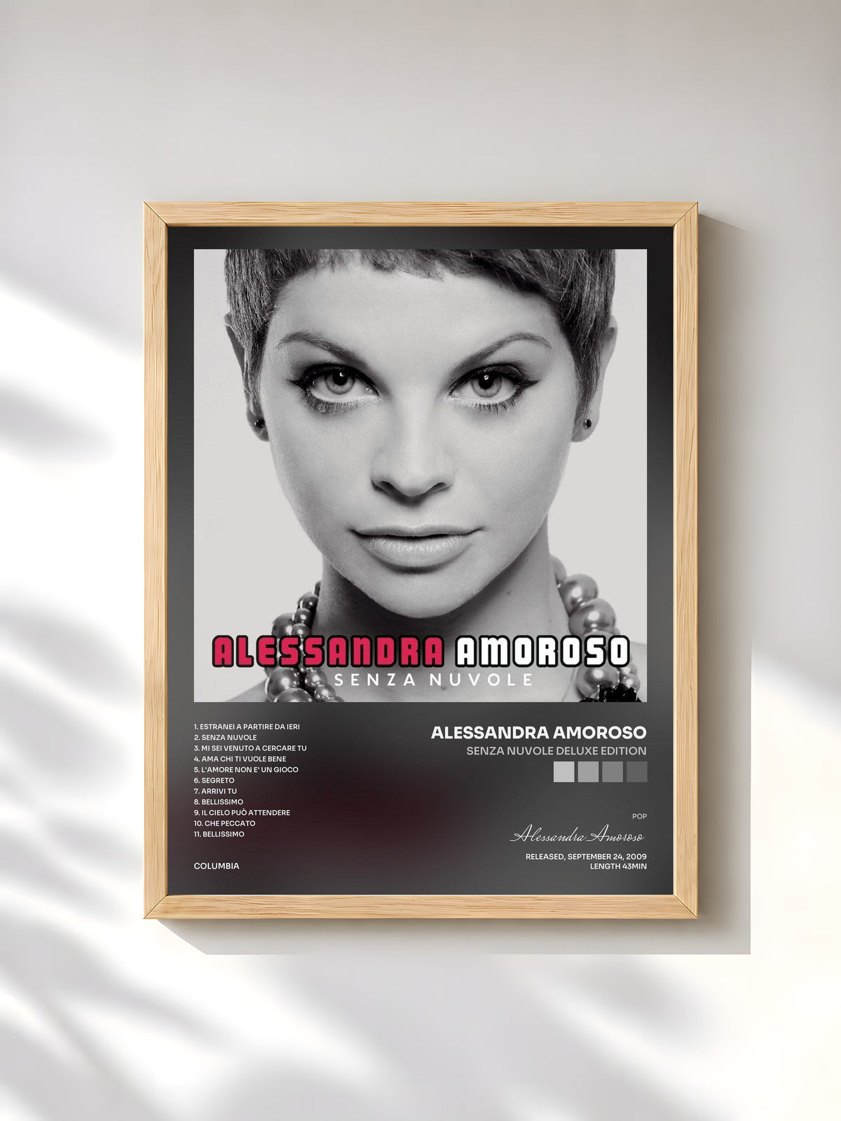 #bois Tableau de l'album Senza Nuvole Deluxe Edition de Alessandra Amoroso, cadre en bois brut, imprimé et encadré en France