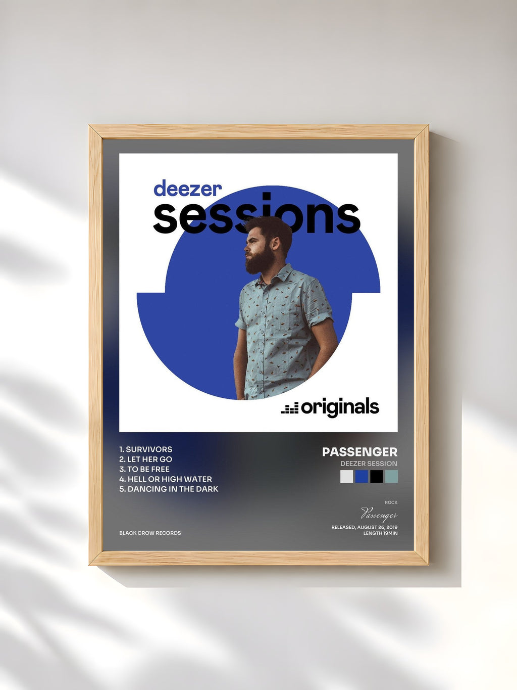 #bois Tableau de l'album Deezer Session de Passenger, cadre en bois brut, imprimé et encadré en France