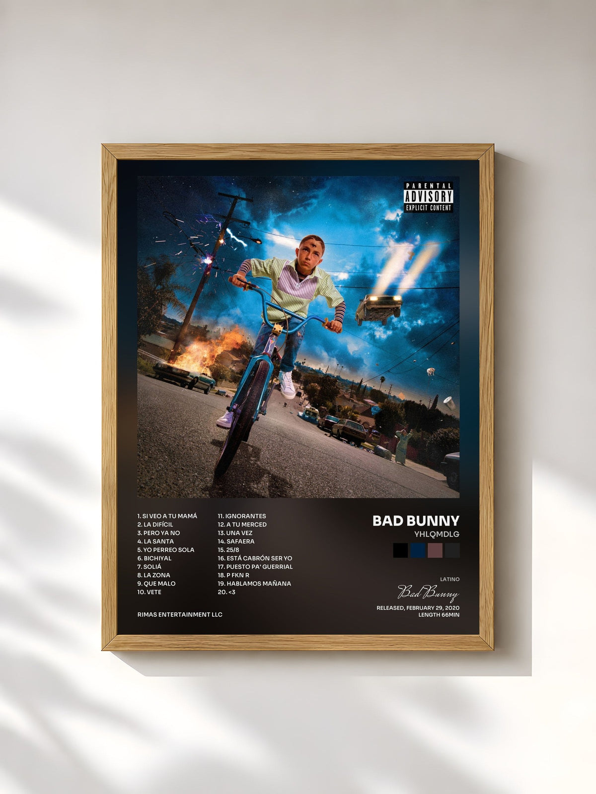 #bois Tableau de l'album YHLQMDLG de Bad Bunny, cadre en bois brut, imprimé et encadré en France