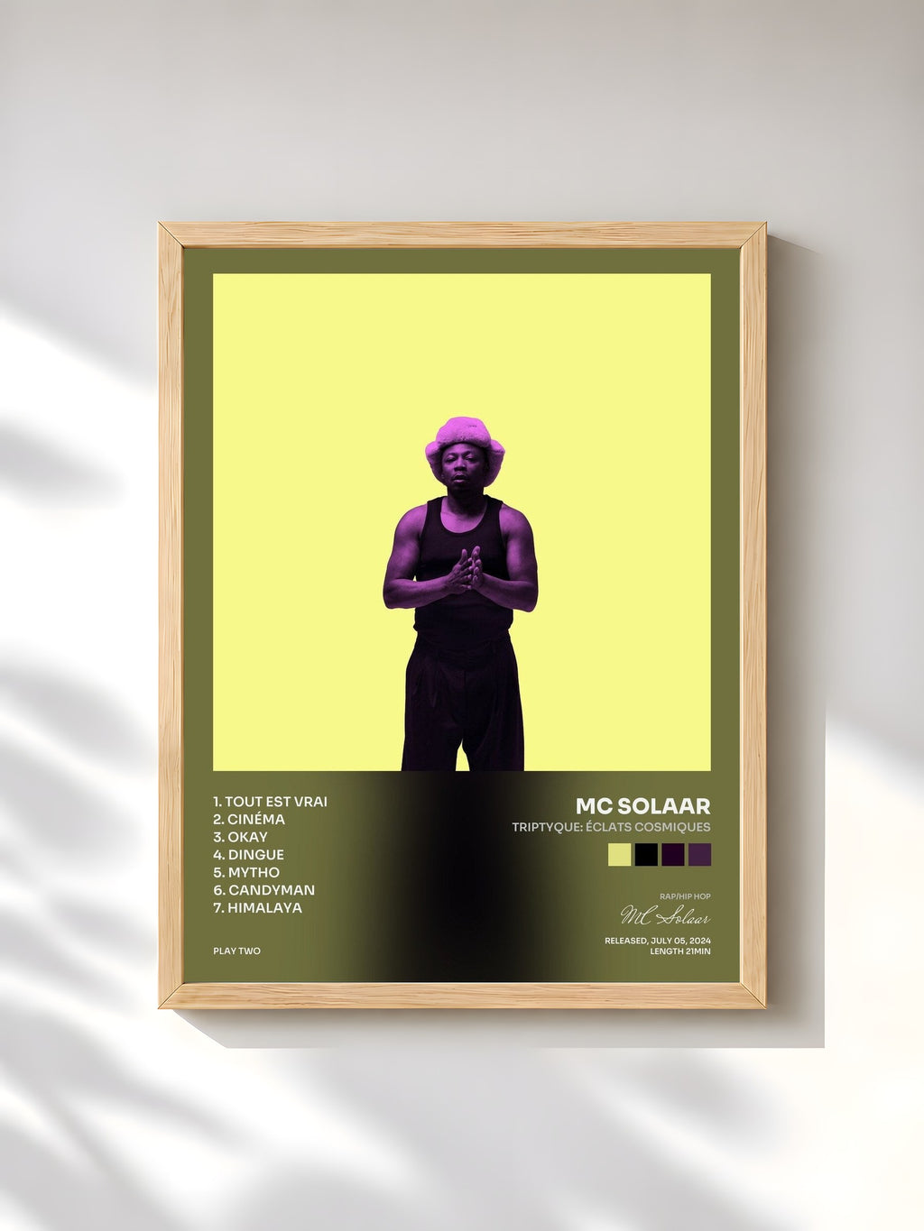 #bois Tableau de l'album Triptyque: Éclats cosmiques de MC Solaar, cadre en bois brut, imprimé et encadré en France