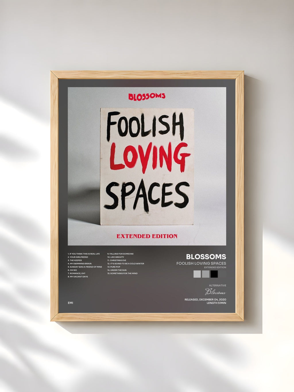 #bois Tableau de l'album Foolish Loving Spaces (Extended Edition) de Blossoms, cadre en bois brut, imprimé et encadré en France