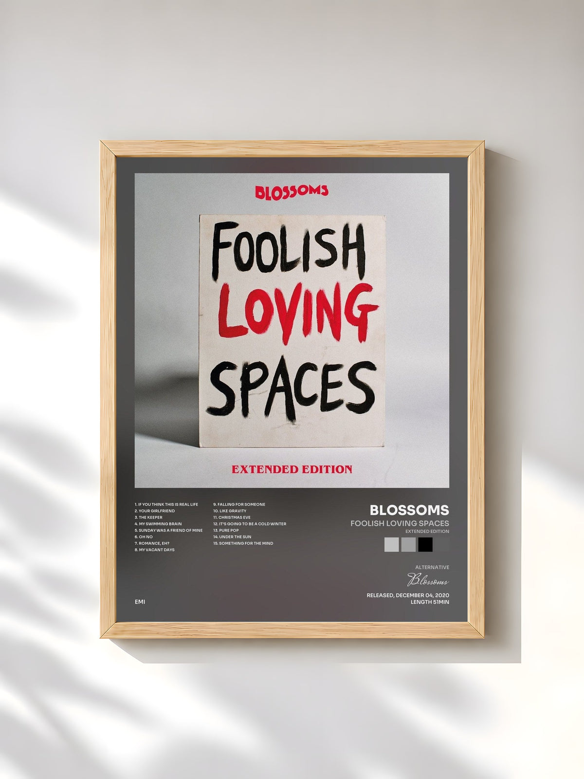 #bois Tableau de l'album Foolish Loving Spaces (Extended Edition) de Blossoms, cadre en bois brut, imprimé et encadré en France
