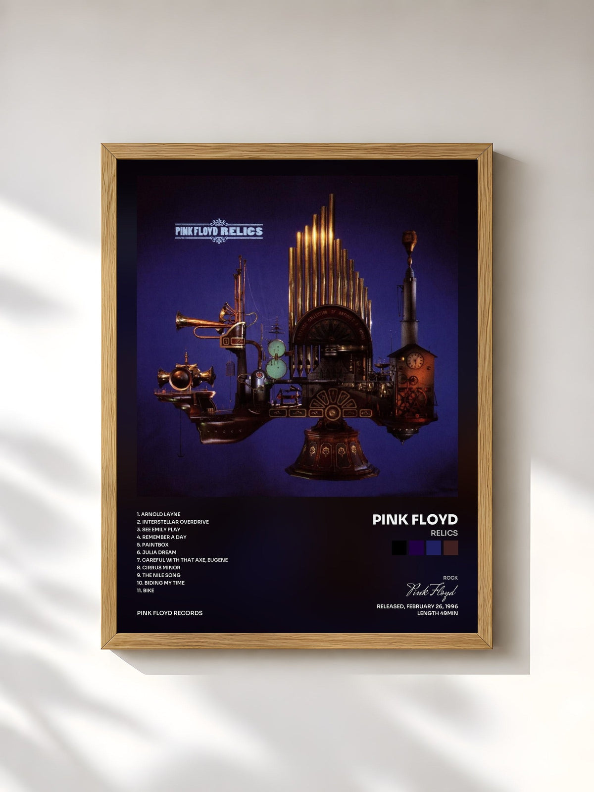 #bois Tableau de l'album Relics de Pink Floyd, cadre en bois brut, imprimé et encadré en France