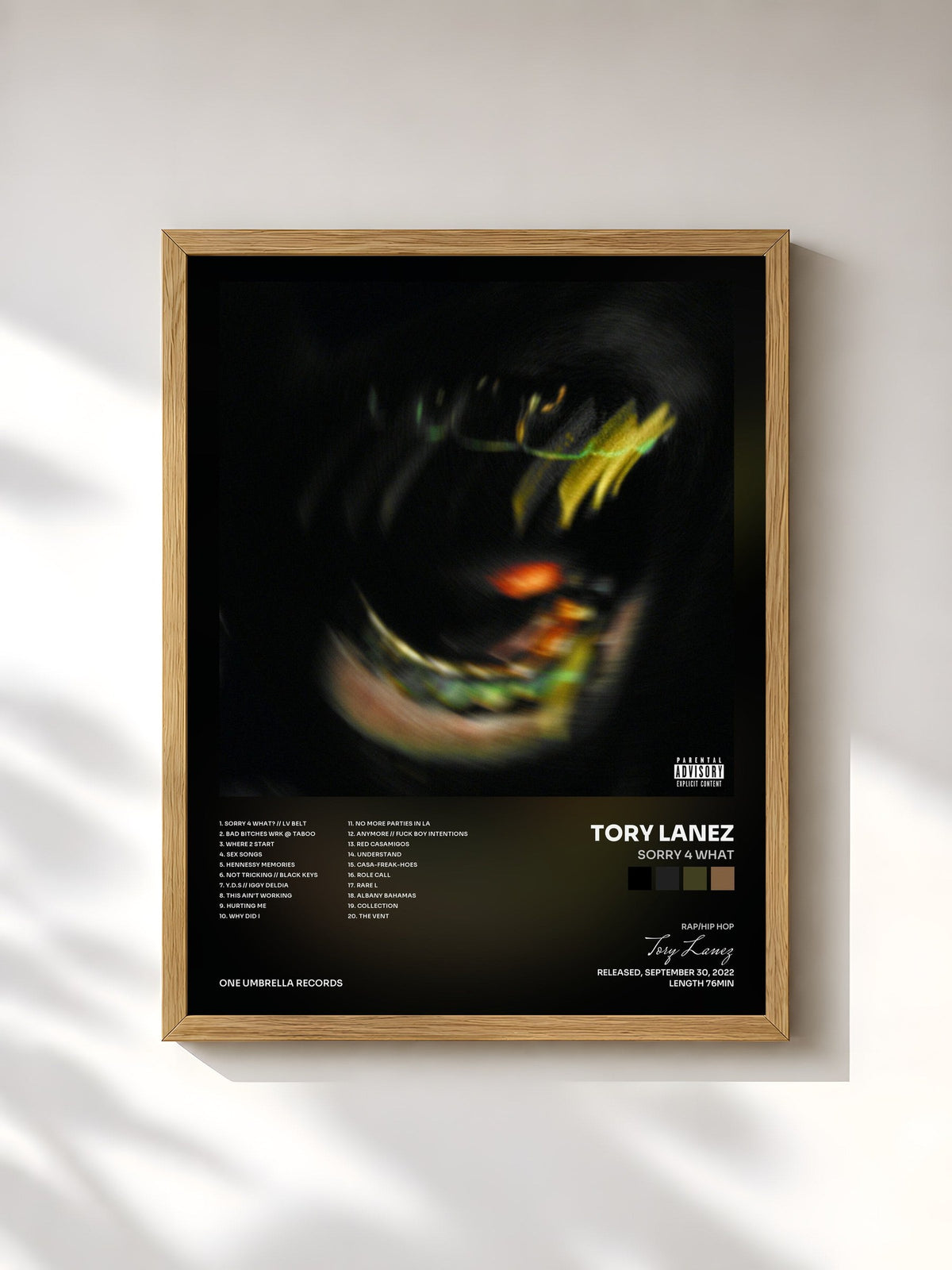 #bois Tableau de l'album Sorry 4 What de Tory Lanez, cadre en bois brut, imprimé et encadré en France