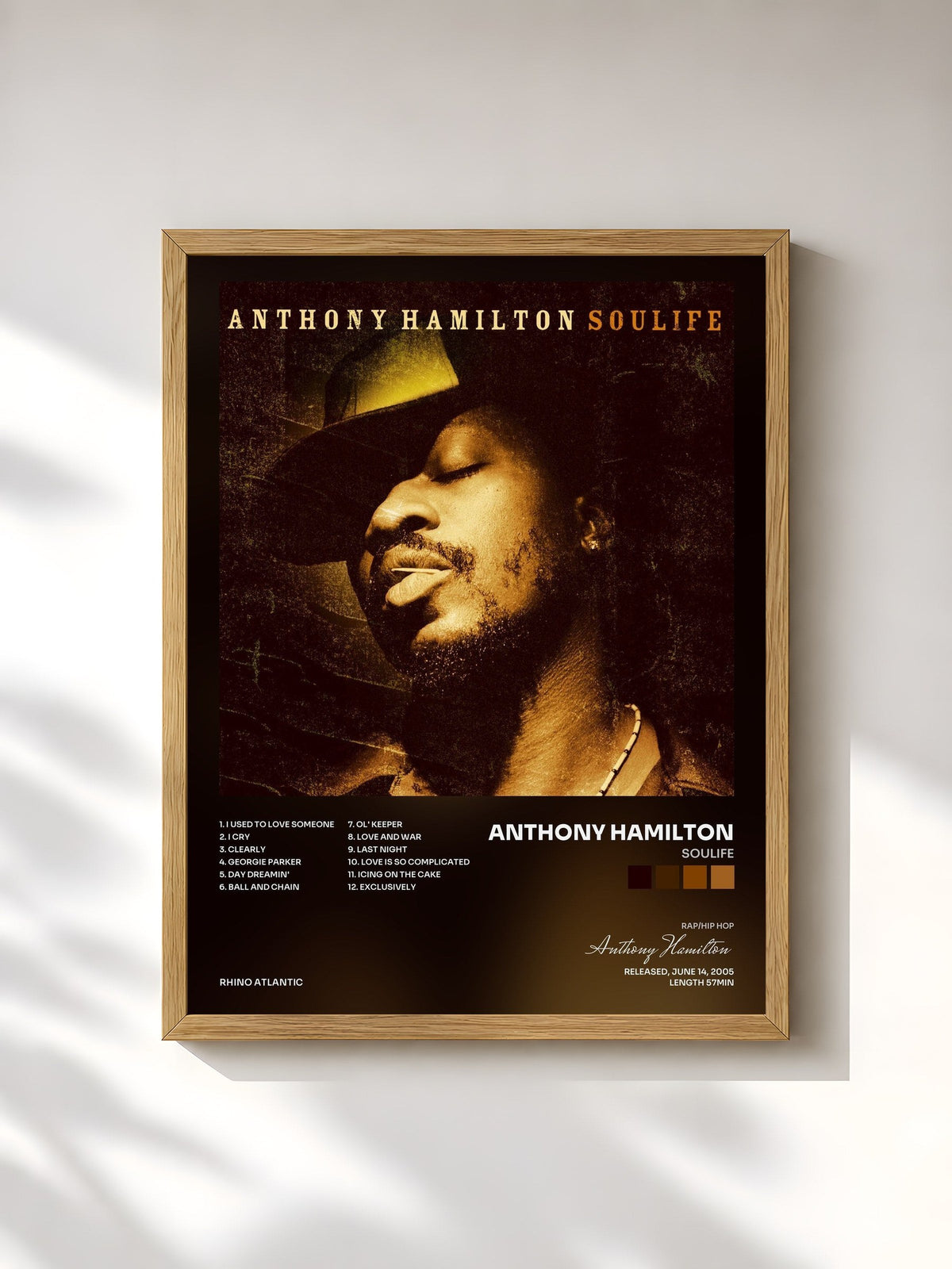 #bois Tableau de l'album Soulife de Anthony Hamilton, cadre en bois brut, imprimé et encadré en France
