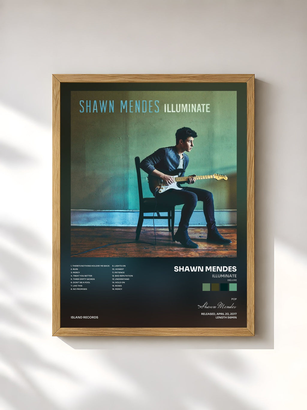 #bois Tableau de l'album Illuminate (Deluxe) de Shawn Mendes, cadre en bois brut, imprimé et encadré en France