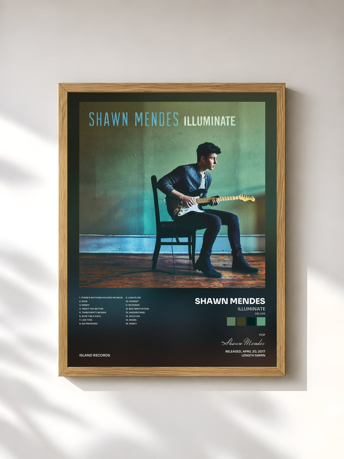 #bois Tableau de l'album Illuminate (Deluxe) de Shawn Mendes, cadre en bois brut, imprimé et encadré en France