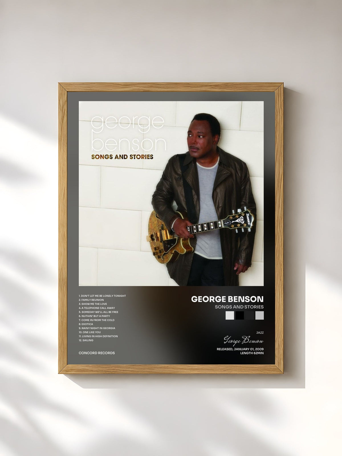 #bois Tableau de l'album Songs and Stories de George Benson, cadre en bois brut, imprimé et encadré en France