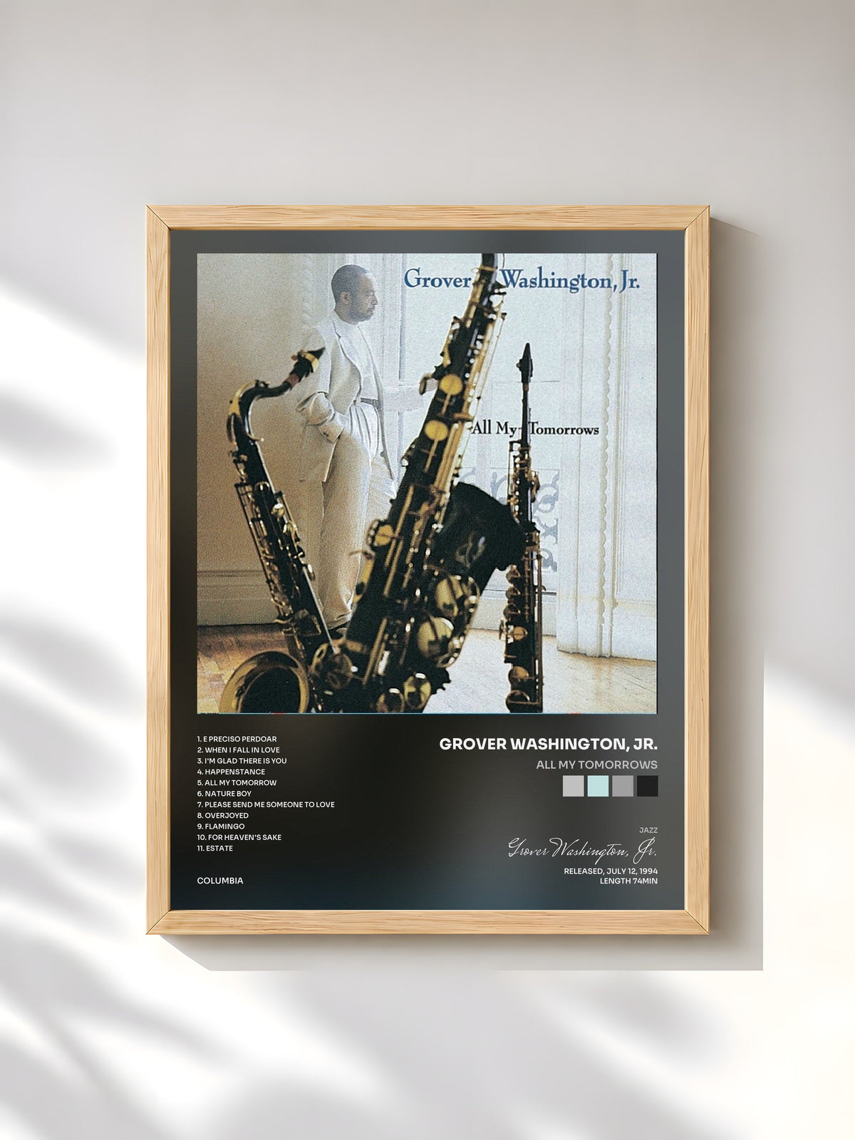 #bois Tableau de l'album All My Tomorrows de Grover Washington, Jr., cadre en bois brut, imprimé et encadré en France