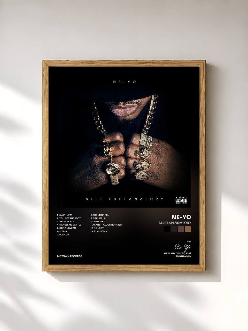 #bois Tableau de l'album Self Explanatory de Ne-Yo, cadre en bois brut, imprimé et encadré en France