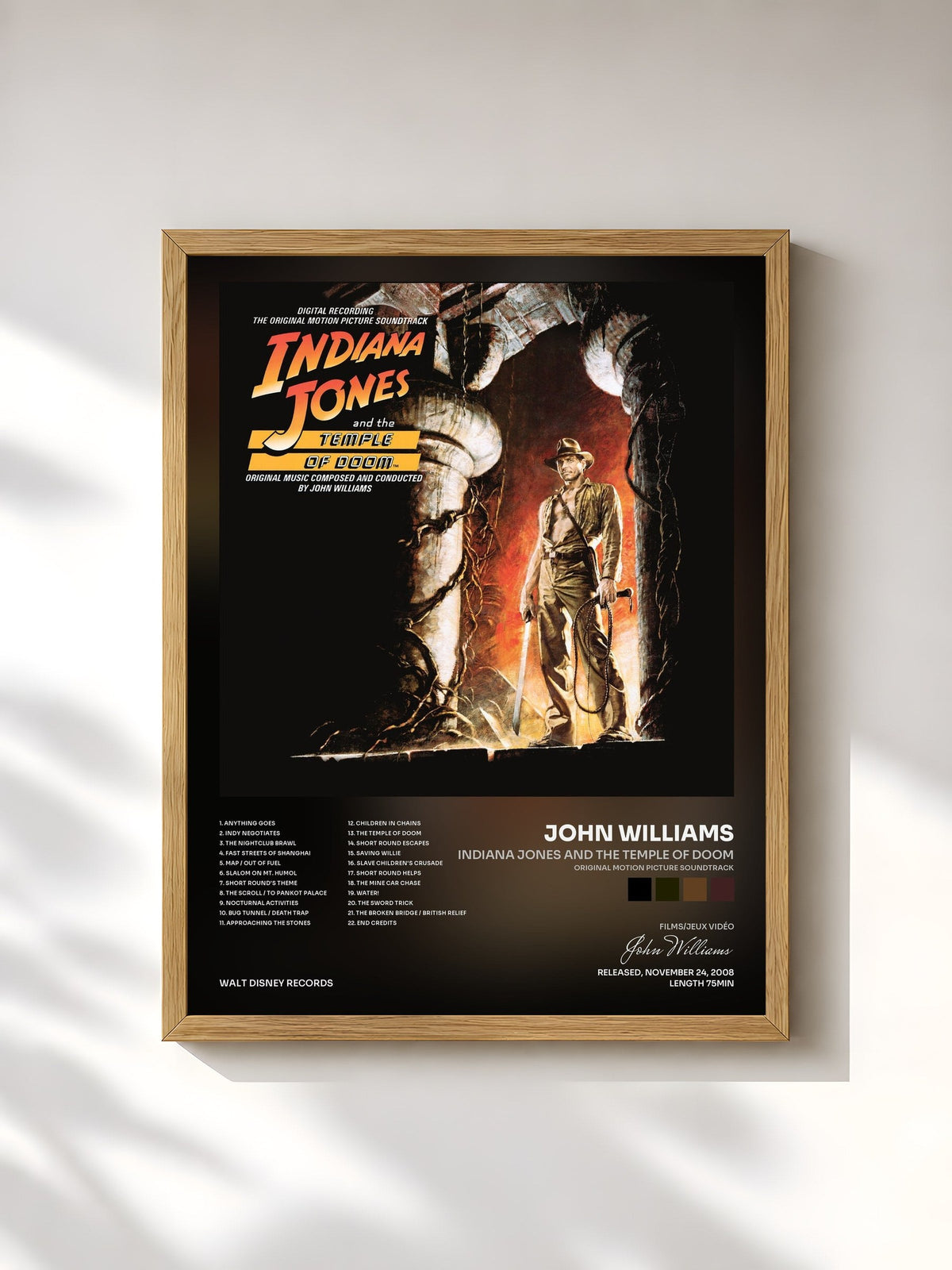 #bois Tableau de l'album Indiana Jones and the Temple of Doom (Original Motion Picture Soundtrack) de John Williams, cadre en bois brut, imprimé et encadré en France