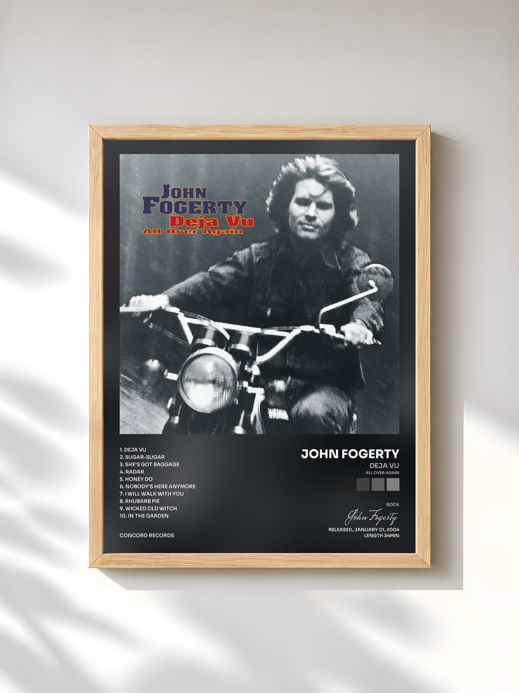 #bois Tableau de l'album Deja Vu (All Over Again) de John Fogerty, cadre en bois brut, imprimé et encadré en France