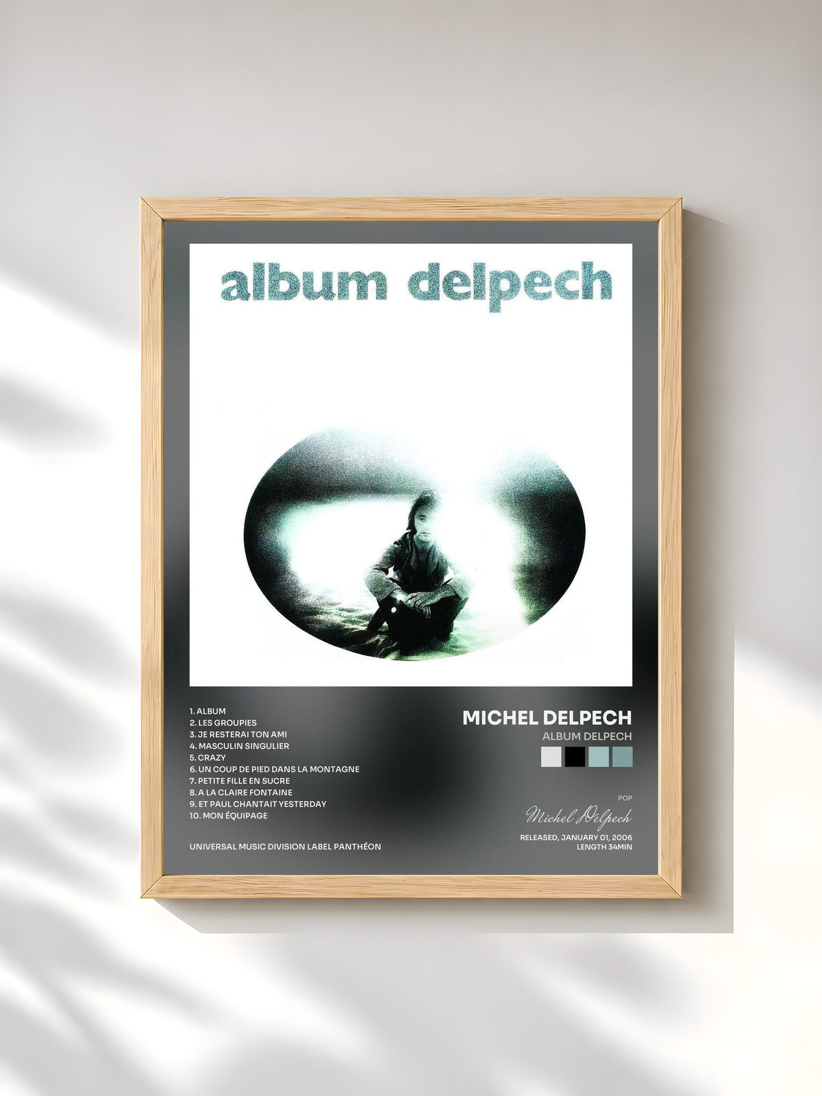 #bois Tableau de l'album Album Delpech de Michel Delpech, cadre en bois brut, imprimé et encadré en France