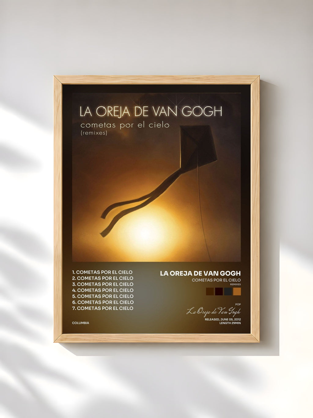 #bois Tableau de l'album Cometas Por El Cielo (Remixes) de La Oreja de Van Gogh, cadre en bois brut, imprimé et encadré en France