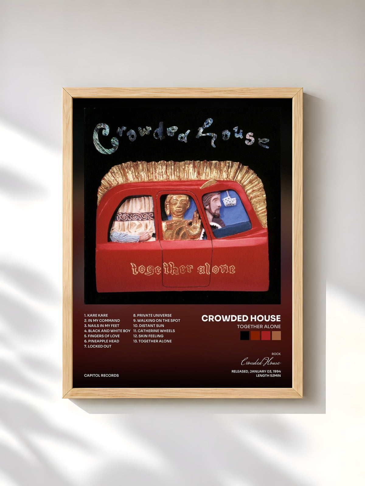 #bois Tableau de l'album Together Alone de Crowded House, cadre en bois brut, imprimé et encadré en France