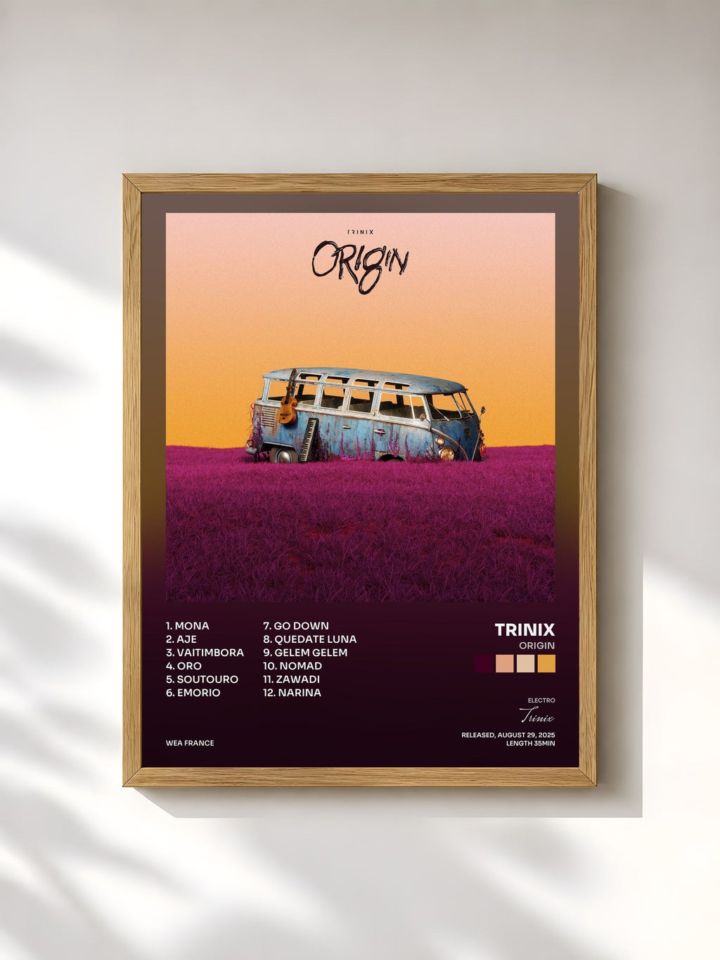 #bois Tableau de l'album Origin de Trinix, cadre en bois brut, imprimé et encadré en France