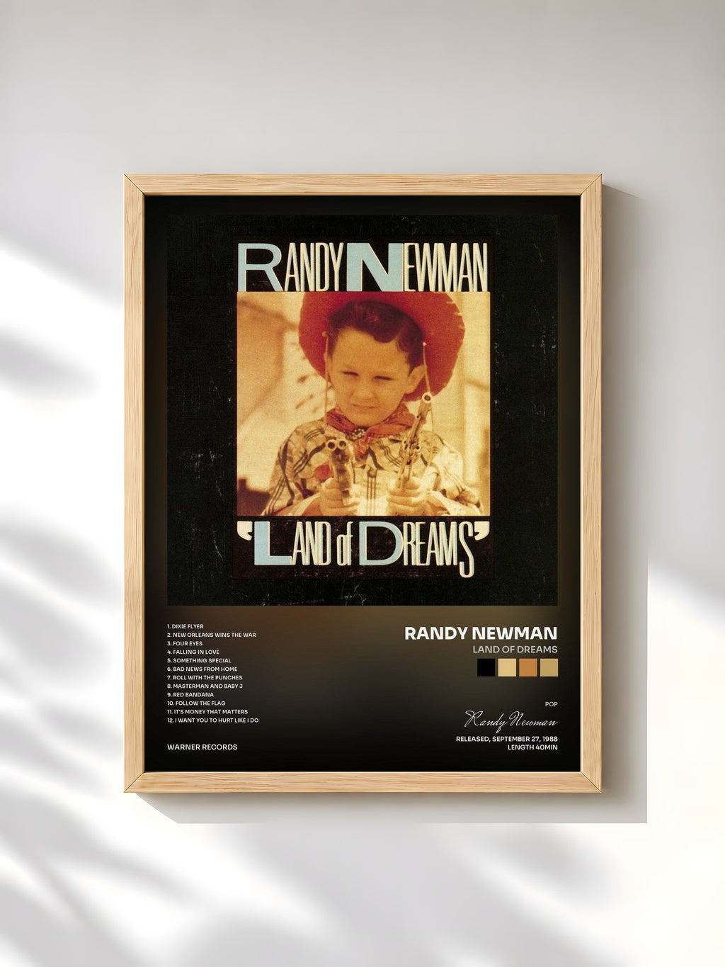 #bois Tableau de l'album Land of Dreams de Randy Newman, cadre en bois brut, imprimé et encadré en France