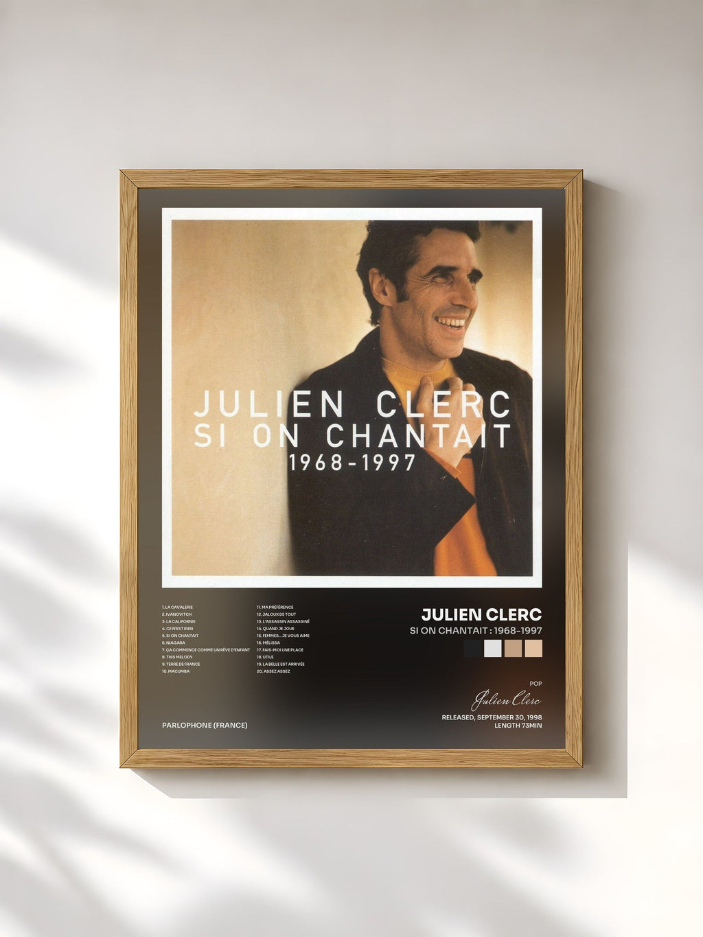 #bois Tableau de l'album Si on chantait : 1968-1997 de Julien Clerc, cadre en bois brut, imprimé et encadré en France